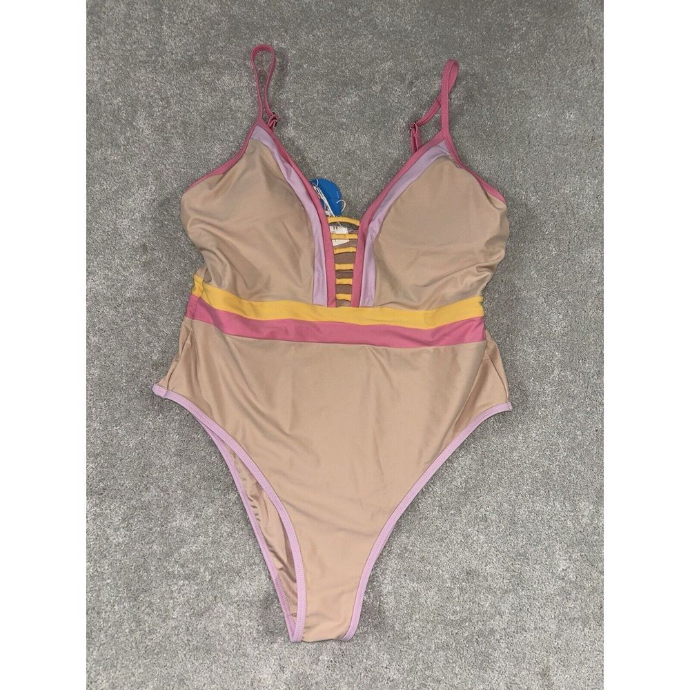 Cupshe Beige One-Piece Swimsuit with Pink and Yellow Accents